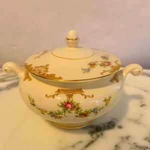 Vintage Laughlin Blossom Eggshell Nautilus Cream & Gold Sugar Bowl With Lid